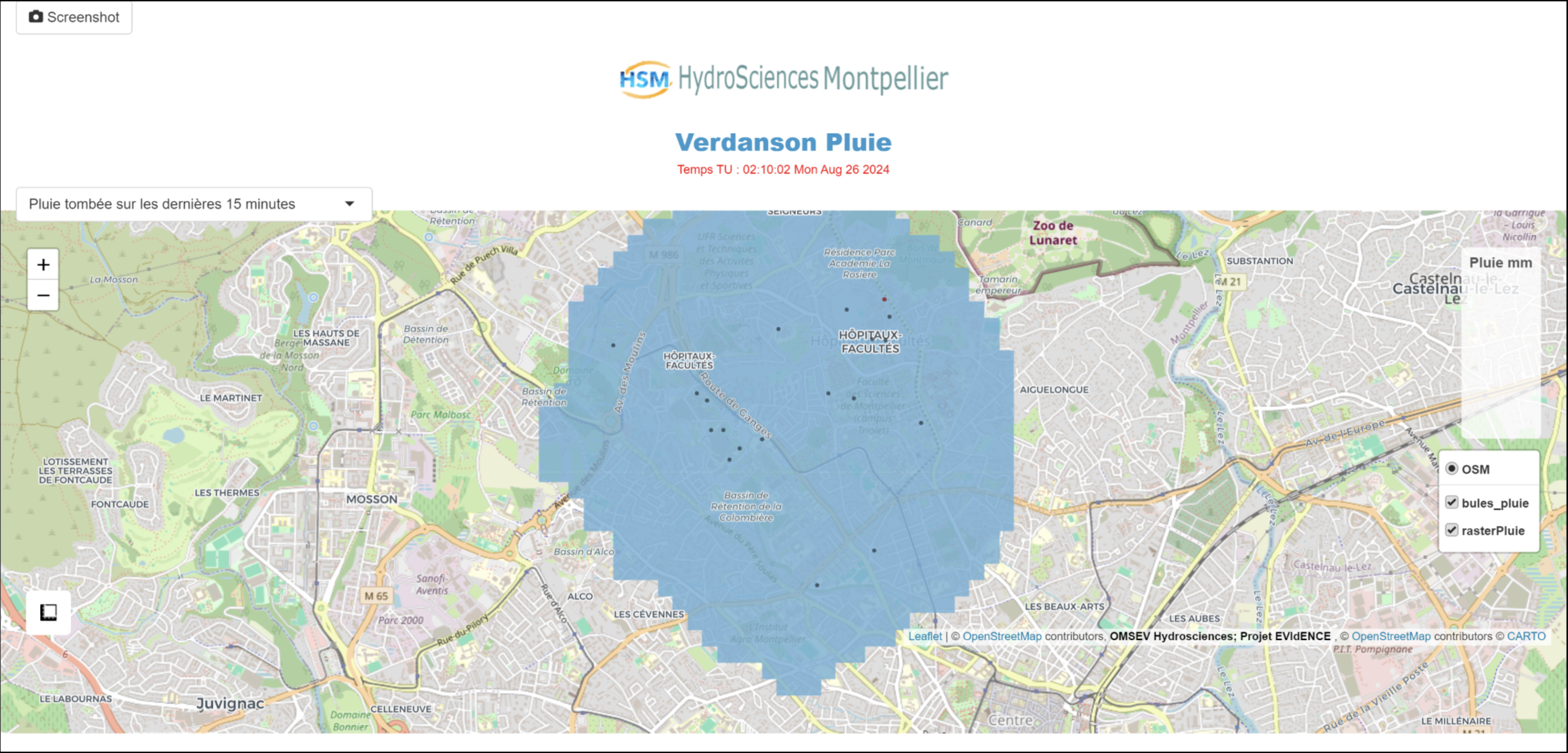 Capture d'écran de l'application VerdansonPluie